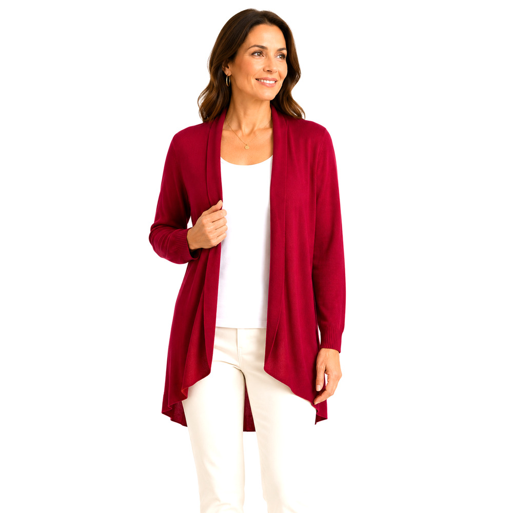 Chicos Womens Red Thin Lightweight Open Cardigan Sweater Rayon Casual sz 2 / L